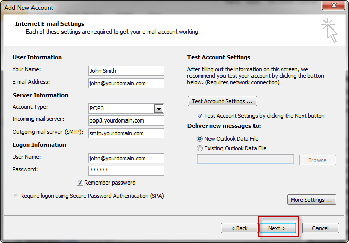 Setting Up An Outlook 2010 Email Account